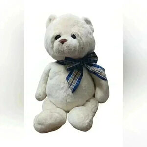 Ganz Teddy Bear Kelsey H12268  Plaid Ribbon Cream Color Plush 14"